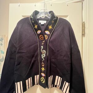 Never Fully Dressed Black Cardigan with Fun Embroidery